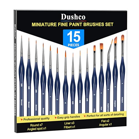Dushco Detail Paint Brushes Set - 15pcs Miniature Paint Brushes, Art Painting for Acrylic Watercolor Gouache Oil & Face Painting, Models, Citadel, Figurine and Paint by Number Kit for Adults Fırça Fiyatı