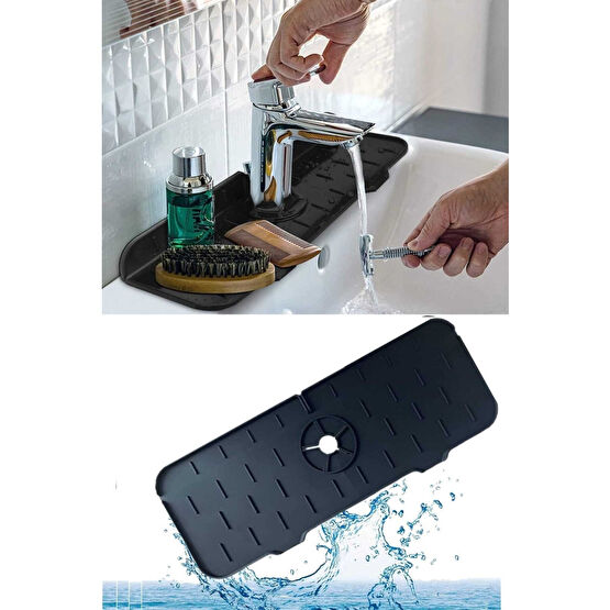 EARABUL Arispa Siyah Su Tutucu Musluk Matı Mutfak Banyo Için Koruyucu Lavabo Matı Bulaşık Süngeri Matı Sabunluk Fiyatı