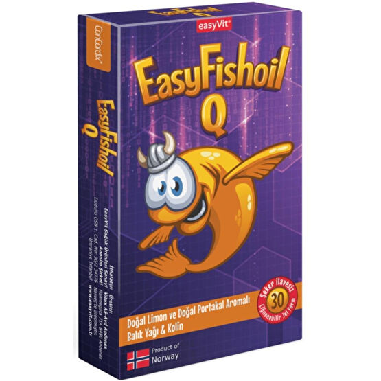 Easy Fishoil Easyfishoil Q Kids dha Kolin B6 B12 Vitamini ve Folik Asit  Çiğnenebilir 30 Tablet Sağlık / Diyet Fiyatı