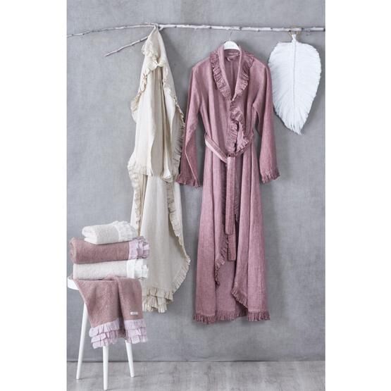 Ecocotton Miranda Keten Fırfırlı Kadın Bej Sabahlık