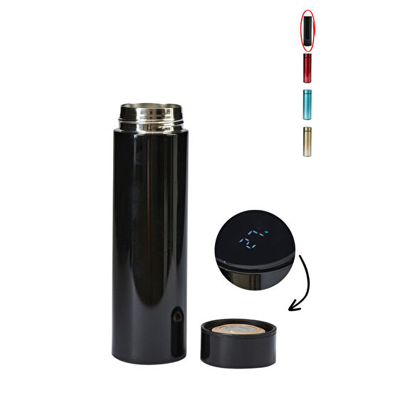 Ecrou Termometreli Led Dijital Göstergeli Çelik Termos Matara Suluk Siyah 450 ml 23 X 6 Cm Termos Fiyatı