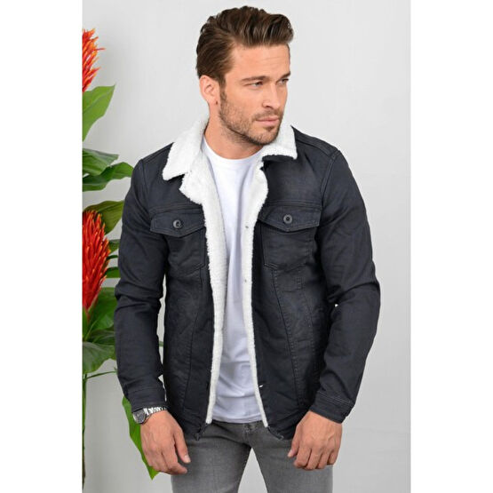 Edwox Erkek Slim Fit Cepli Içi Kürklü Düğmeli Kot Ceket Füme PR113 Erkek Ceket Fiyatı