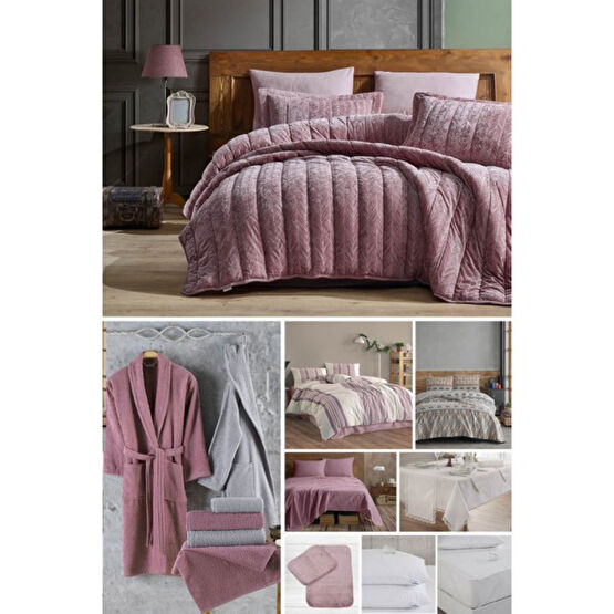 Elart çeyiz Paketi 48 Parça Kadife Comfort Royal Gülkurusu Yatak Odası Tekstili & Çeyiz Seti Fiyatı