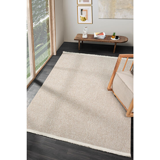 Eliz Home Bej Saçaklı Modern Dokuma Halı Bej 100 x 200 Beden