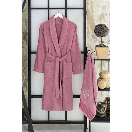 Elmira Textile Unisex Mor Elmira Şalyaka Pamuklu Havlulu Banyo Bornoz Takımı L/XL Beden Bornoz Fiyatı