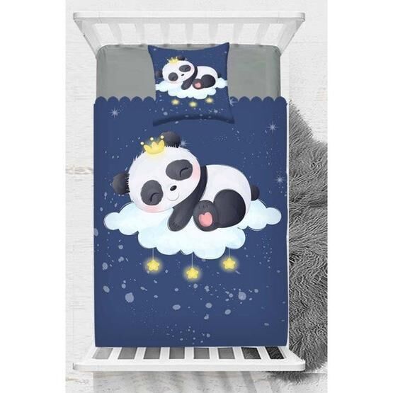 Else Halı Mavi Gökyüzü Yıldızlar Panda Ayılı Desenli Beyaz Bebek Odası Abajur Masa Lambası
