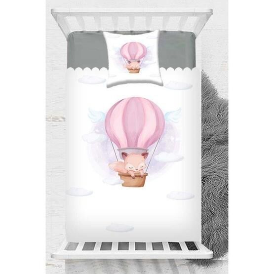 Else Halı Pembe Uçan Balonlu Tilki Desenli Beyaz Bebek Odası Abajur Masa Lambası