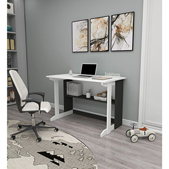 Enda Home Pillar 100x56 CM Kütüphaneli Geniş Antrasit Beyaz Çalışma Masası Bilgisayar Masası Fiyatı