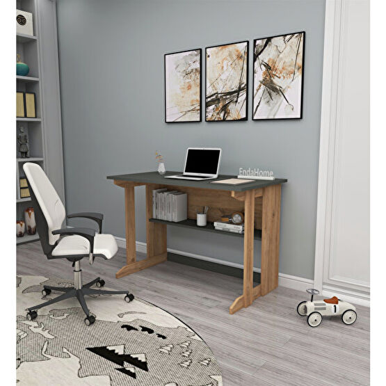 Enda Home Pillar 100x56 CM Kütüphaneli Geniş Çam Antrasit Çalışma Masası Bilgisayar Masası Fiyatı