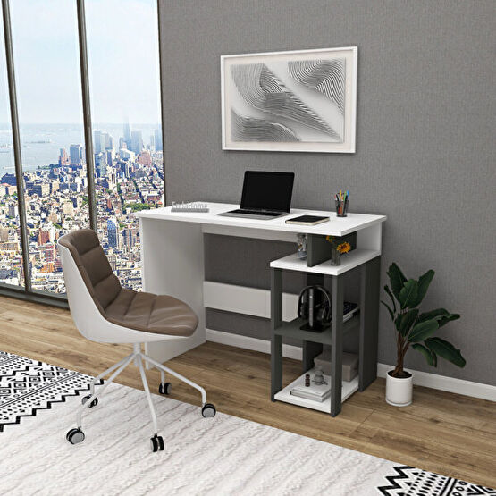 Enda Home Star-E 100x56 CM 2 Raflı Kütüphaneli Antrasit Beyaz Çalışma Masası Bilgisayar Masası Fiyatı