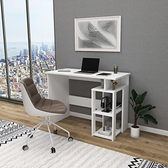 Enda Home Star-E 2 100x56 CM Raflı Kütüphaneli Beyaz Çalışma Masası Bilgisayar Masası Fiyatı