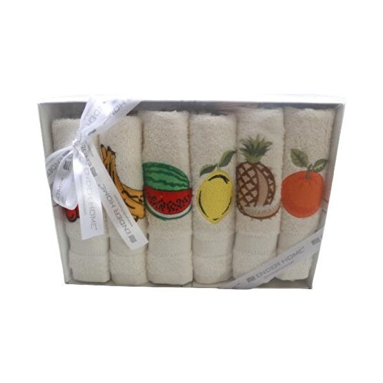 Ender Home 30X30 Meyve Temalı Nakışlı 6'lı Kutulu Mutfak Havlu Seti - Ekru - 30 x 30 cm El / Yüz Havlusu Fiyatı