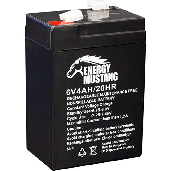 Energy Mustang Akü 6 Volt 4 Amper Energy Mustang (70 x 48 x 101 Mm) (Işıldak Aküsü) Kesintisiz Güç Kaynakları (UPS) Fiyatı