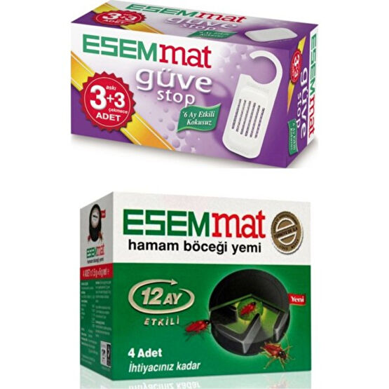 Esemmat Güve Kovucu (3 Askı + 3 Çekmece ) - Kokusuz , 6 Ay Boyunca Etkili + Hamam Böceği Yemi 4'lü Sinek-Kene-Haşere Kovucu Fiyatı