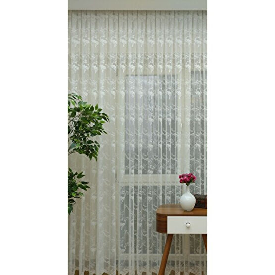 Esse Home Çiçek Desenli Fransız Dantel Tül Perde 100 x 250 Normal Pile 1/2.5 - 100 x 250 cm Tül Perde Fiyatı