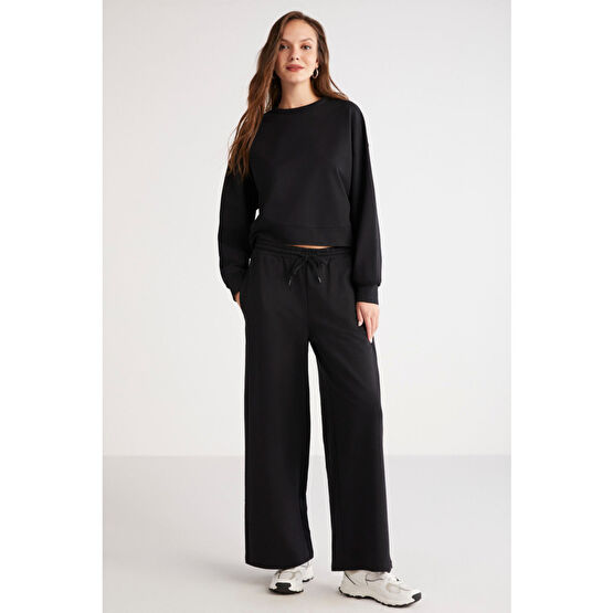 ETHIQUET Isolde Kadın Içi Polarsız Bisiklet Yaka Beli Lastikli Flare Comfort Fit Alt Üst Set XS Beden
