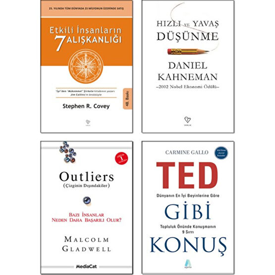 Etkili Insanların 7 Alışkanlığı + Hızlı ve Yavaş Düşünme + Outliers (Çizginin Dışındakiler) + Ted Gibi Konuş - 4 Kitap Set Başarı Kitapları Fiyatı
