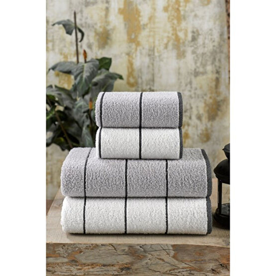 Eumenia Valona 50 x 85 – 70 x 140 cm 4'lü Banyo Havlu Seti  Gri-Krem - Gri - Beyaz - 50 x 85 cm El / Yüz Havlusu Fiyatı