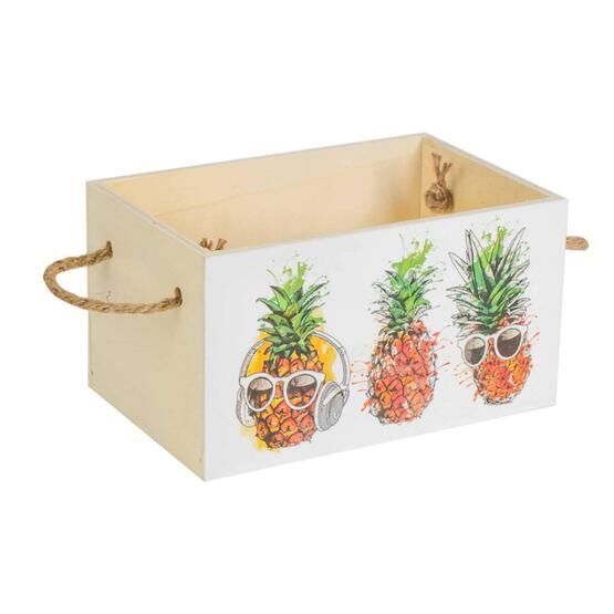 Euro Flora Ananas Desenli 20x13x11 cm Mini Ahşap Kasa