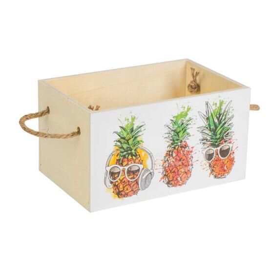 Euro Flora Ananas Desenli 20x13x11 cm Mini Ahşap Kasa