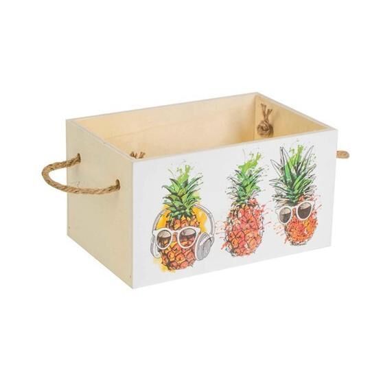 Euro Flora Ananas Desenli 20x13x11 cm Mini Ahşap Kasa