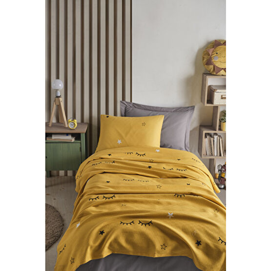Ev & Ev Home Baskılı Pike Takımı Tek Kişilik Dide Sarı Pike & Pike Takımı Fiyatı