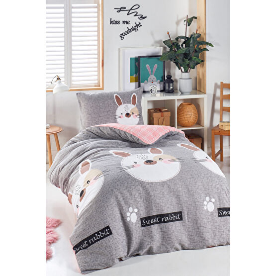 Ev & Ev Home Junior Nevresim Seti Tek Kişilik Tavşancık A.Kahve-Gri-Pembe Bebek Nevresim Takımı Fiyatı