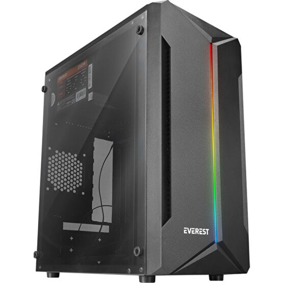 Everest Saber Rgb LED Şeritli Peak 250W Akrilik Yan Panel Mini-T Gaming Oyuncu Kasası PC Kasaları Fiyatı