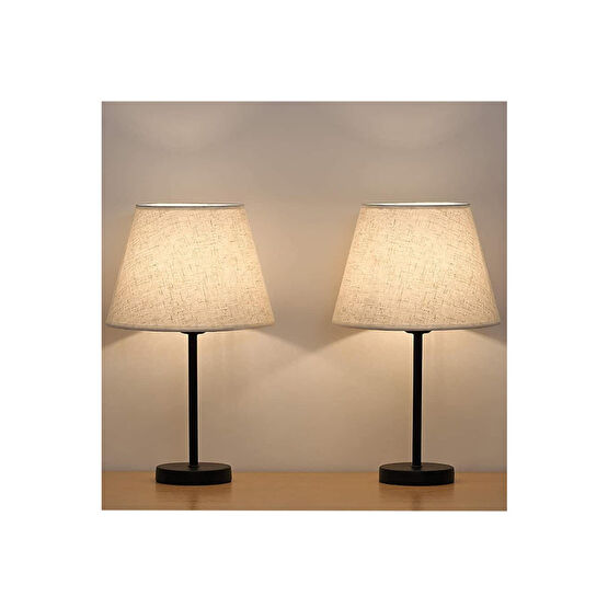 EvLight Black 2li Abajur Metal Masa Lambası Krem Abajur Fiyatı