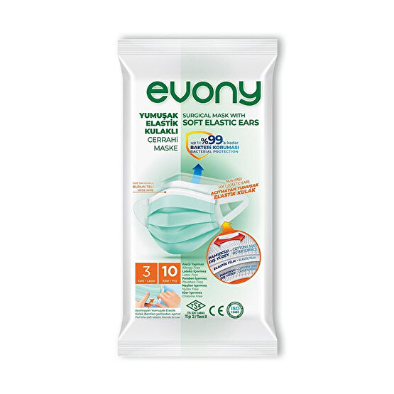 Evony 10'lu Telli 3 Katlı Cerrahi Maske Maskeler Fiyatı