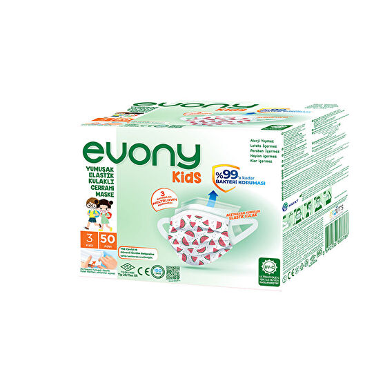 Evony 50'li Kids 3 Katlı Yumuşak Elastik Kulaklıklı Cerrahi Maske Maskeler Fiyatı
