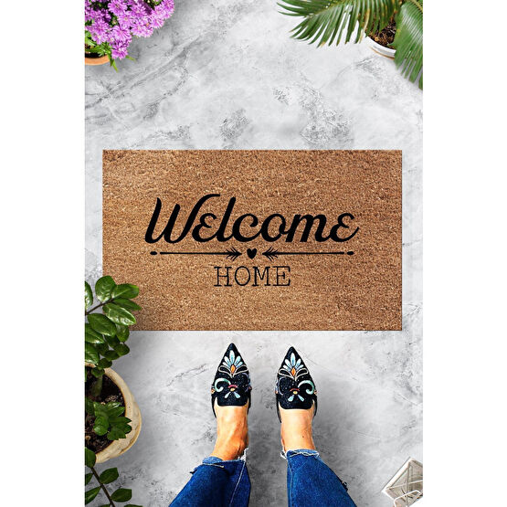 Evsebu Pienso Home Welcome Home Bej Dekoratif Kapı Önü Paspası