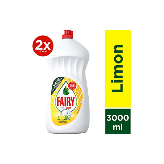 Fairy 3000 ml Ultra Hızlı 3lü Etki Sıvı Bulaşık Deterjanı Limon ve Misket Limonu Kokulu 1500ml x2 Bulaşık Yıkama Fiyatı
