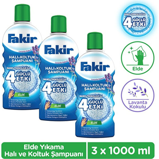 Fakir Nano Teknoloji ile Lavantalı Elde Yıkama Halı ve Koltuk Şampuanı 1000ml x 3 Adet Halı Şampuanı Fiyatı