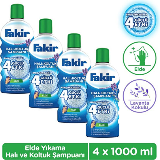 Fakir Nano Teknoloji ile Lavantalı Elde Yıkama Halı ve Koltuk Şampuanı 1000ml x 4 Adet Halı Şampuanı Fiyatı