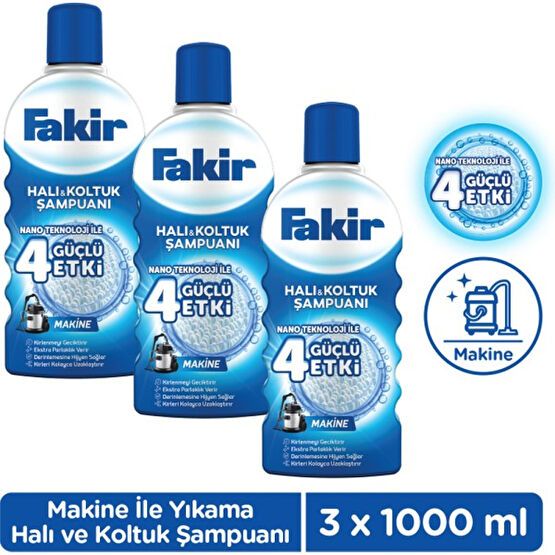 Fakir Nano Teknoloji ile Makine Halı ve Koltuk Şampuanı 1000ml x 3 Adet Halı Şampuanı Fiyatı