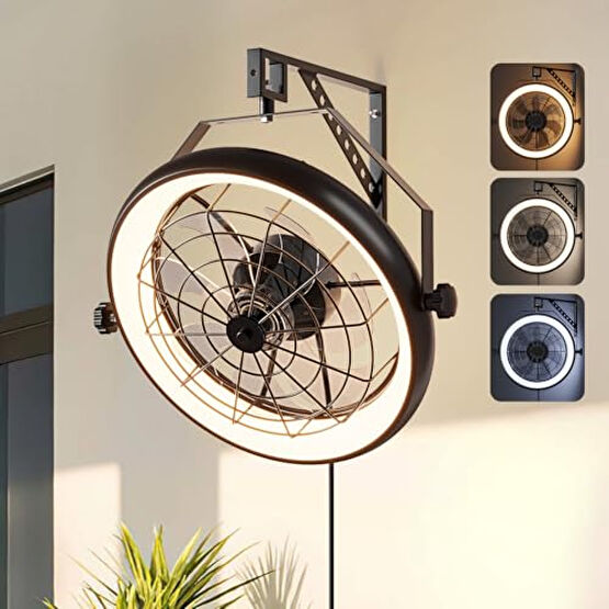Fansconce Wall Mounted Fan with Lights, 23” Wall Mount Fan with Remote, 6 Speeds Plug in Wall Fan, Reversible, 3CCT, Dimmable, Noiseless, 360°Adjustable Tilt for Workshop, Patio, Home Vantilatörler Fiyatı