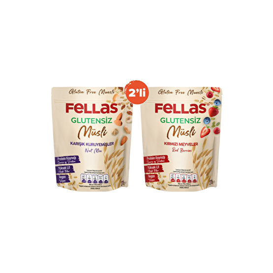 Fellas Glutensiz Müsli 2li - Kırmızı Meyveli 270g + Karışık Kuruyemişli 270g Kahvaltılık Gevrek Fiyatı
