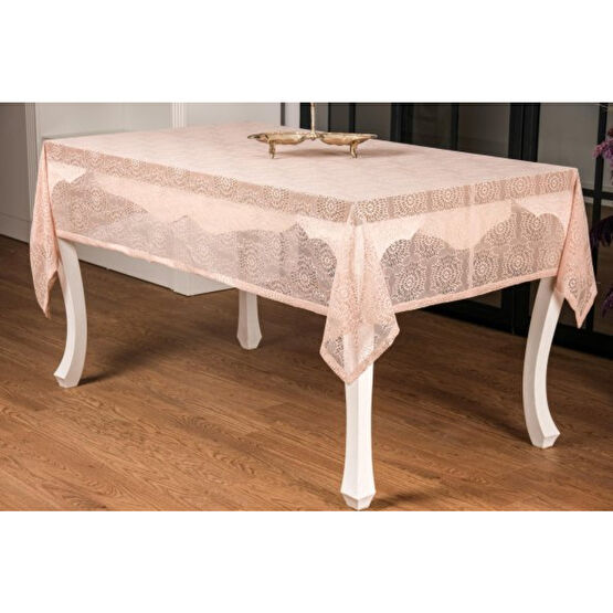 Finezza Aycicegi Lux Rasel Dantel Pembe Masa Ortusu 155X220 Cm - 1284 Yemek Odası Takımı / Seti Fiyatı