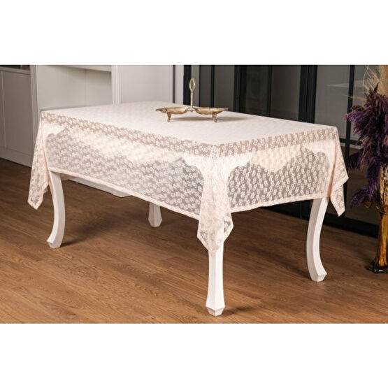 Finezza Cicek Lux Rasel Dantel Krem Masa Ortusu 155X220 Cm - 1285 Yemek Odası Takımı / Seti Fiyatı