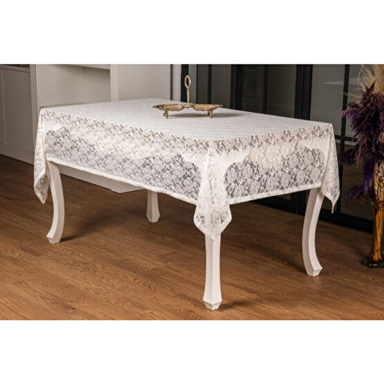 Finezza Gul Lux Rasel Dantel Krem Masa Ortusu 155X220 Cm - 1287 Yemek Odası Takımı / Seti Fiyatı