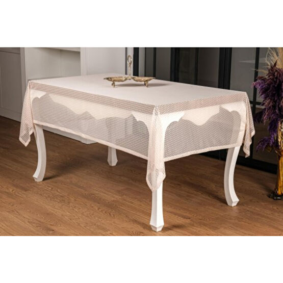 Finezza Kardelen Lux Rasel Dantel Bej Masa Ortusu 155X220 Cm - 1288 Yemek Odası Takımı / Seti Fiyatı