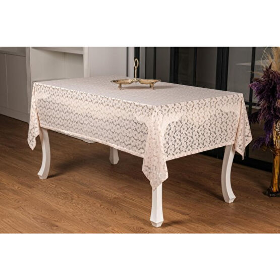 Finezza Lilyum Lux Rasel Dantel Bej Masa Ortusu 155X220 Cm - 1290 Yemek Odası Takımı / Seti Fiyatı