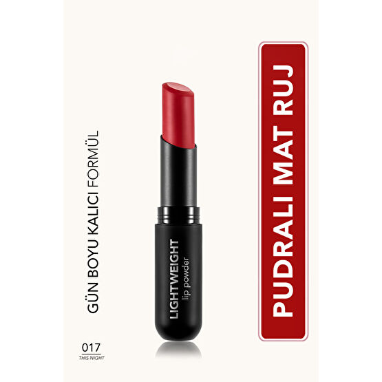 Flormar Ultra Hafif Mat Ruj (YOĞUN KIRMIZI) - Lightweight Lip Powder - 017 This Night - 8682536063746 Rujlar & Dudak Parlatıcıları Fiyatı