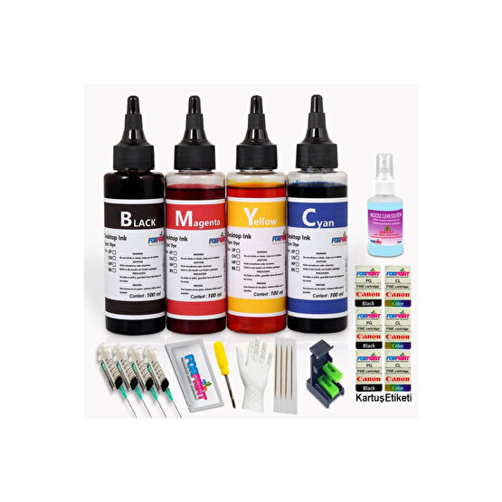 FORPRİNT Canon Pixma E414 Yazıcı Için Kartuş Dolum Seti 4x100ml Kartuş Dolum Ürünleri Fiyatı