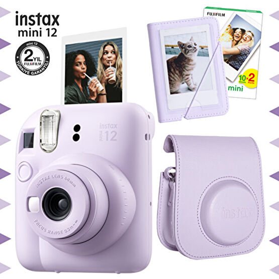 Fujifilm Instax Mini 12 Lila Fotoğraf Makinesi 20'li Film Mini Albüm ve Deri Kılıf Seti Dijital Fotoğraf Makineleri Fiyatı