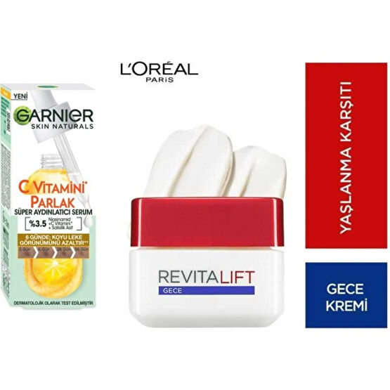 Garnier C Vitamini Parlak Süper Aydınlatıcı Serum 30 ml + L'oréal Paris Revitalift Yaşlanma Karşıtı Bakım Gece 50 ml Gece Kremleri Fiyatı