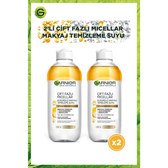 Garnier Çift Fazlı Micellar Makyaj Temizleme Suyu 400ml 2li Set