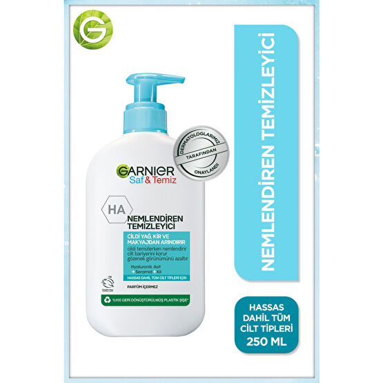 Garnier Saf& Temiz Nemlendiren Temizleyici [ Hyaluronik Asit Seramid Kil] 250 ml Yüz Temizleme Jeli