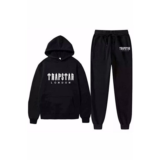 GBRO Kapüşonlu Trapstar Baskılı Kışlık Erkek Eşofman Takımı XL Beden
